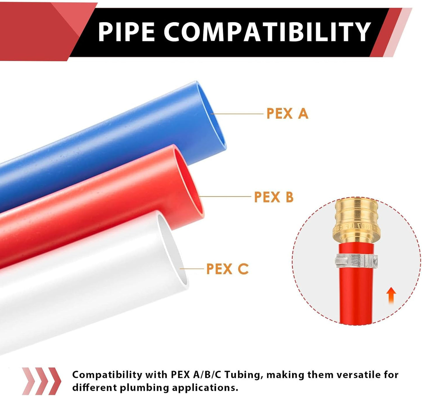 (Pack of 5) 3/4" X1/2"X 3/4" Pex Reducing Tee Barb Crimp Brass Fittings, ASTM F1807