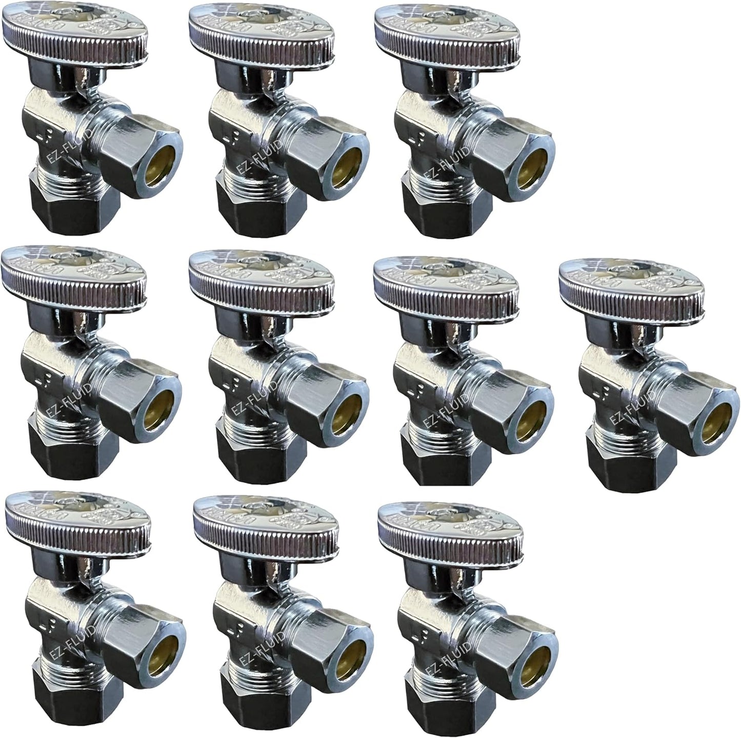 10Pcs Heavy Duty 1/2" Angle Stop Valve,1/2" Nom. (5/8"OD) Compression X 3/8"OD Outlet Water Shut off Valves,1/4 Turnmetal Handle Angle Valve for Water Pipes,For Sink,Toilet,Faucet Valve