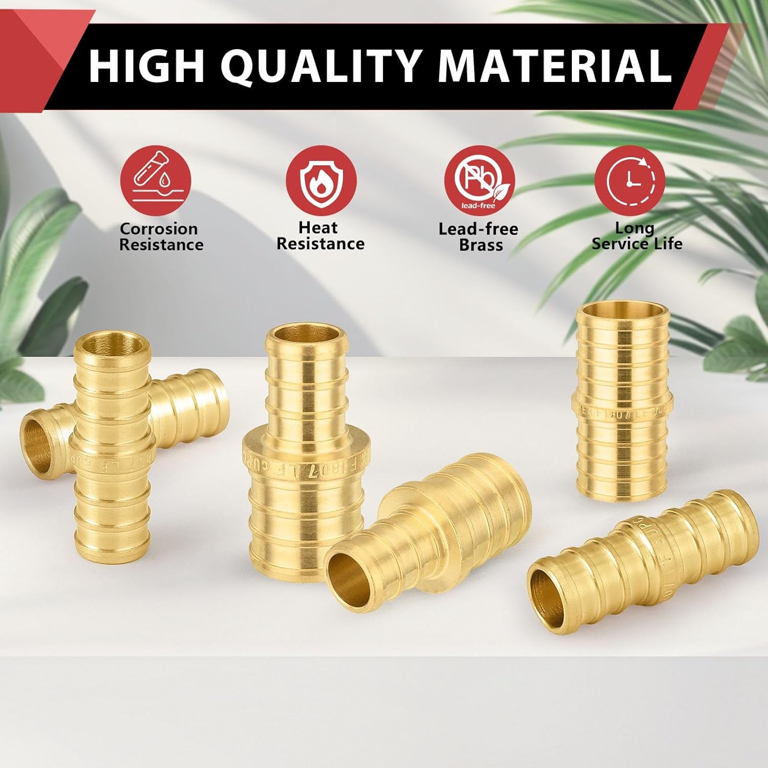 (Pack of 20)  Pex 3/8" X 3/8" Straight Coupling Brass Crimp Fittings, ASTM F1807