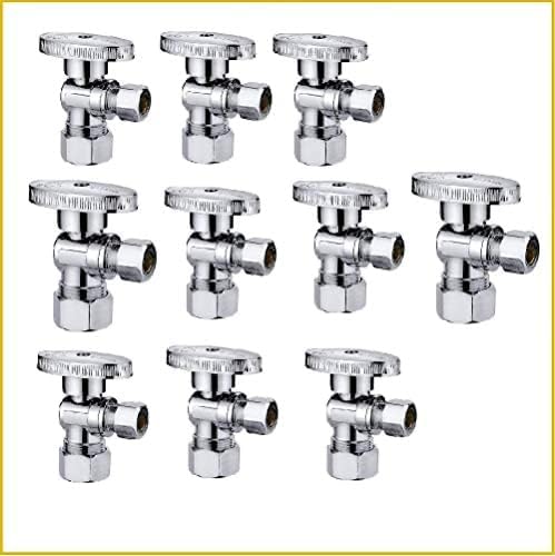 10Pcs  Heavy Duty 1/2" Angle Stop Valve,1/2" Nom. (5/8"OD) Compression X 3/8"OD Outlet Water Shut off Valves,1/4 Turnmetal Handle Angle Valve for Water Pipes,For Sink,Toilet,Faucet Valve
