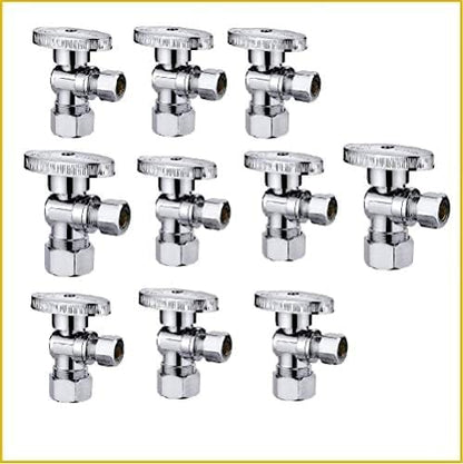10Pcs  Heavy Duty 1/2" Angle Stop Valve,1/2" Nom. (5/8"OD) Compression X 3/8"OD Outlet Water Shut off Valves,1/4 Turnmetal Handle Angle Valve for Water Pipes,For Sink,Toilet,Faucet Valve