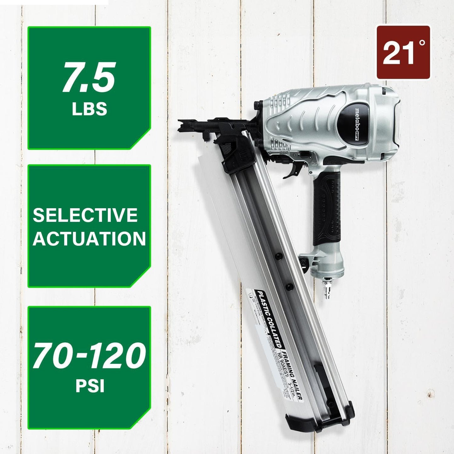 Framing Nailer, Pro Preferred Brand of Pneumatic Nailers, 21 Degree Magazine, Accepts 2-Inch to 3-1/2-Inch Plastic Collated Nails, Ideal for Framing, Flooring, & Roof Decking, NR90AES1