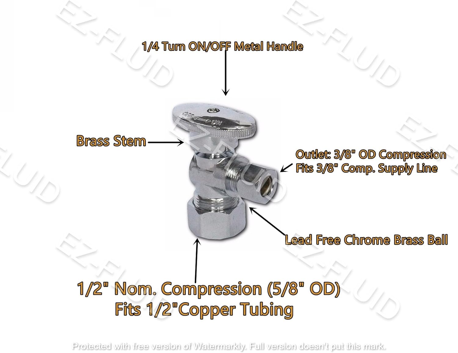 10Pcs  Heavy Duty 1/2" Angle Stop Valve,1/2" Nom. (5/8"OD) Compression X 3/8"OD Outlet Water Shut off Valves,1/4 Turnmetal Handle Angle Valve for Water Pipes,For Sink,Toilet,Faucet Valve
