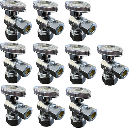 10Pcs  Heavy Duty 1/2" Angle Stop Valve,1/2" Nom. (5/8"OD) Compression X 3/8"OD Outlet Water Shut off Valves,1/4 Turnmetal Handle Angle Valve for Water Pipes,For Sink,Toilet,Faucet Valve