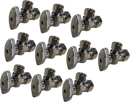 10Pcs  Heavy Duty 1/2" Angle Stop Valve,1/2" Nom. (5/8"OD) Compression X 3/8"OD Outlet Water Shut off Valves,1/4 Turnmetal Handle Angle Valve for Water Pipes,For Sink,Toilet,Faucet Valve