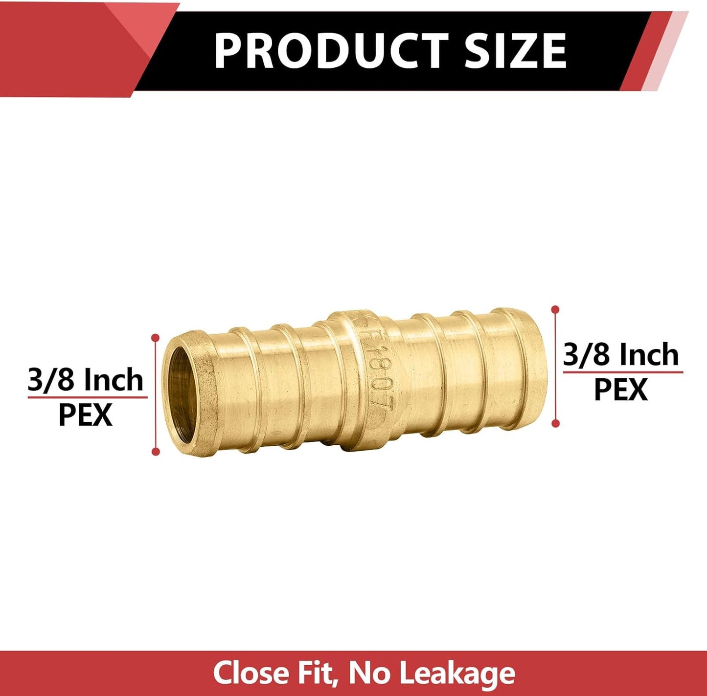 (Pack of 20)  Pex 3/8" X 3/8" Straight Coupling Brass Crimp Fittings, ASTM F1807