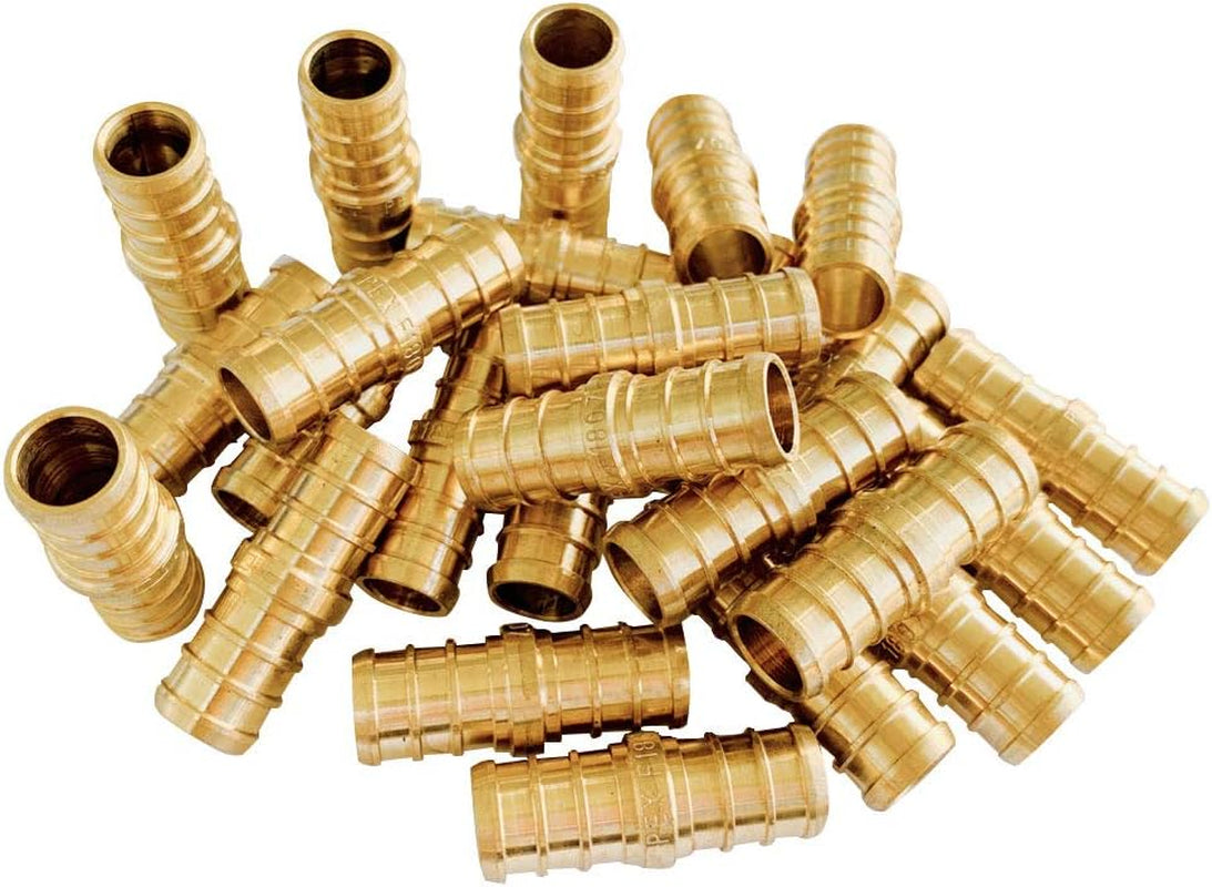 (Pack of 20)  Pex 3/8" X 3/8" Straight Coupling Brass Crimp Fittings, ASTM F1807