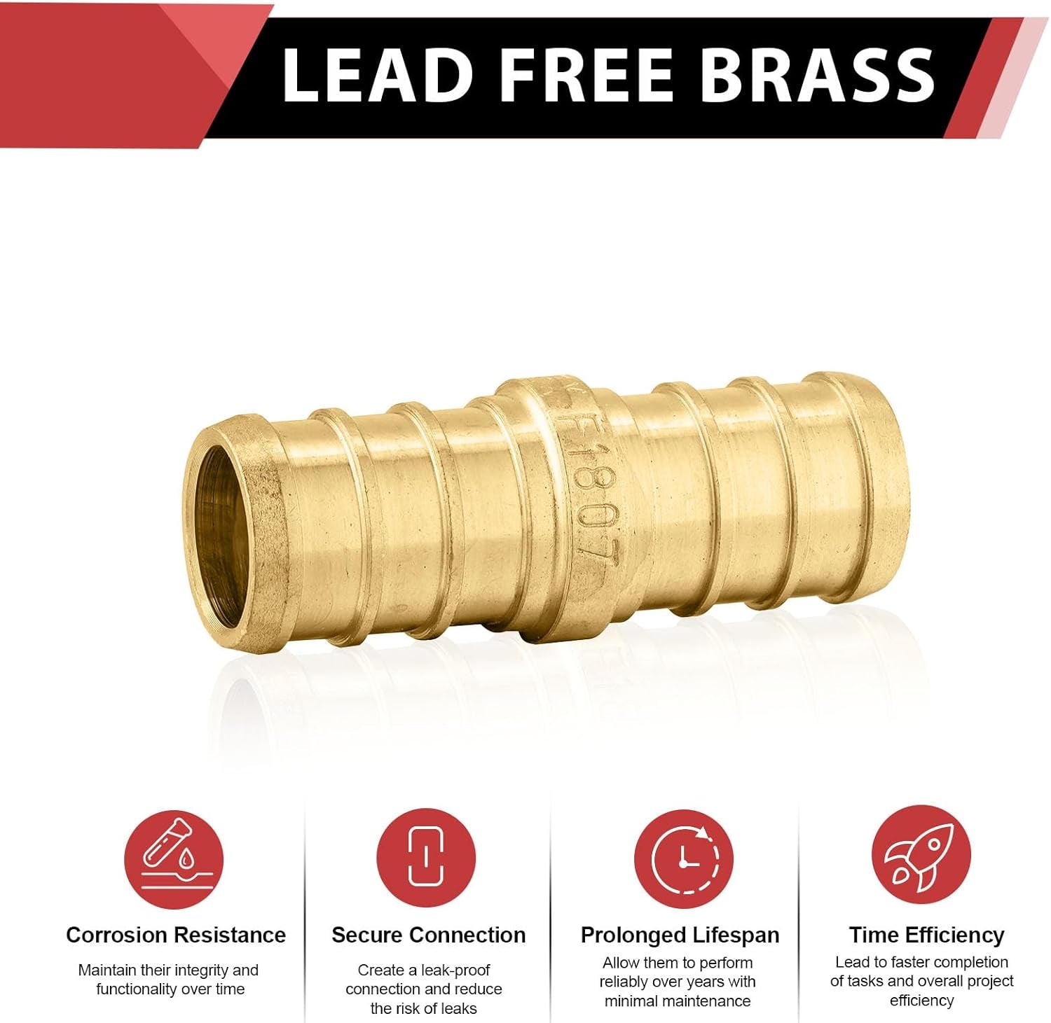 (Pack of 20)  Pex 3/8" X 3/8" Straight Coupling Brass Crimp Fittings, ASTM F1807