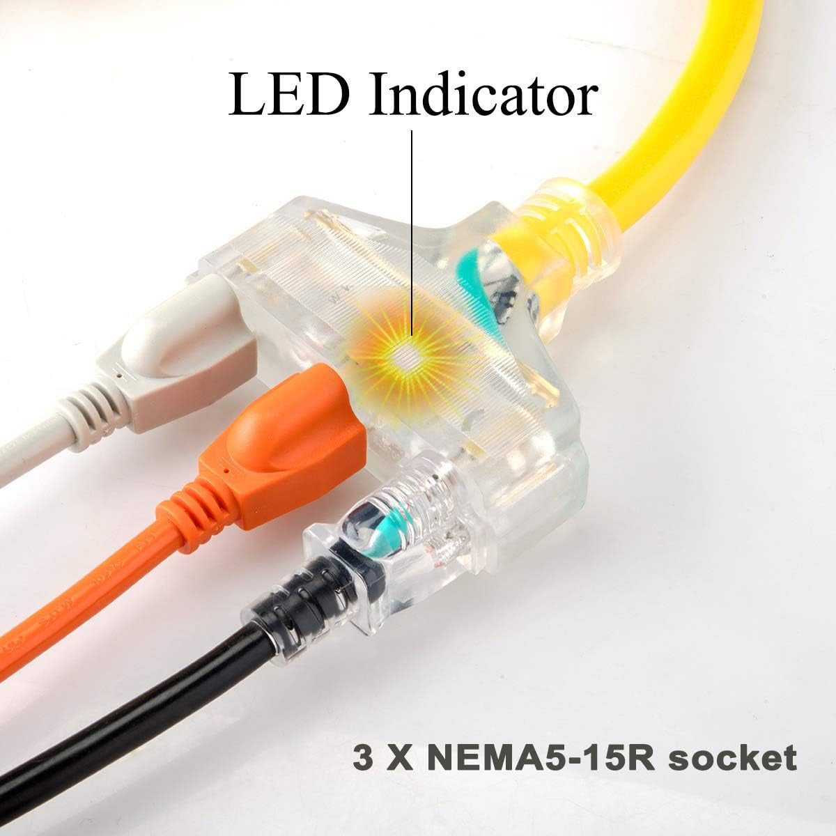 25 Feet Heavy Duty Generator Extension Cord,Generator Locking Cord,Nema L5-30P/Three 5-15R, 3 Prong 10 Gauge Flexible Generator Cable, Generator Power Cord,30Amp 3750 Watts