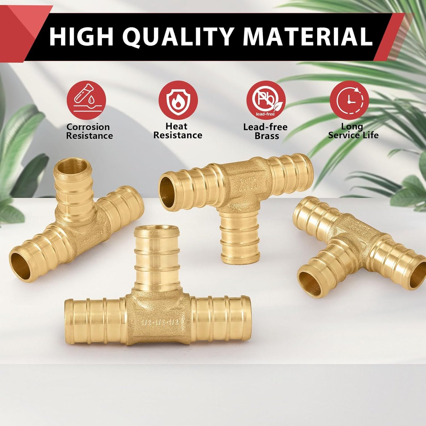 (Pack of 5)  3/4" X1/2"X 3/4" Pex Reducing Tee Barb Crimp Brass Fittings, ASTM F1807